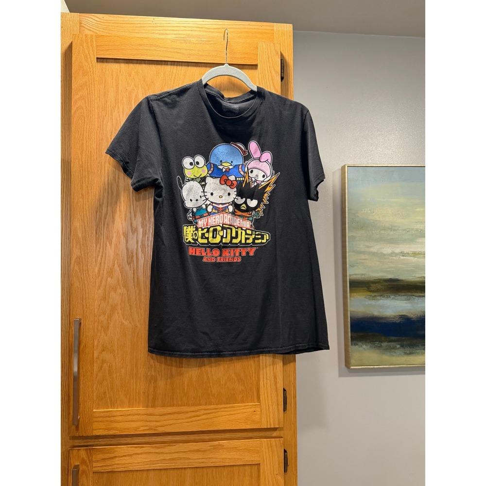 Sanrio My Hero Academia Hello Kitty and Friends Black Graphic T-Shirt Mens M
